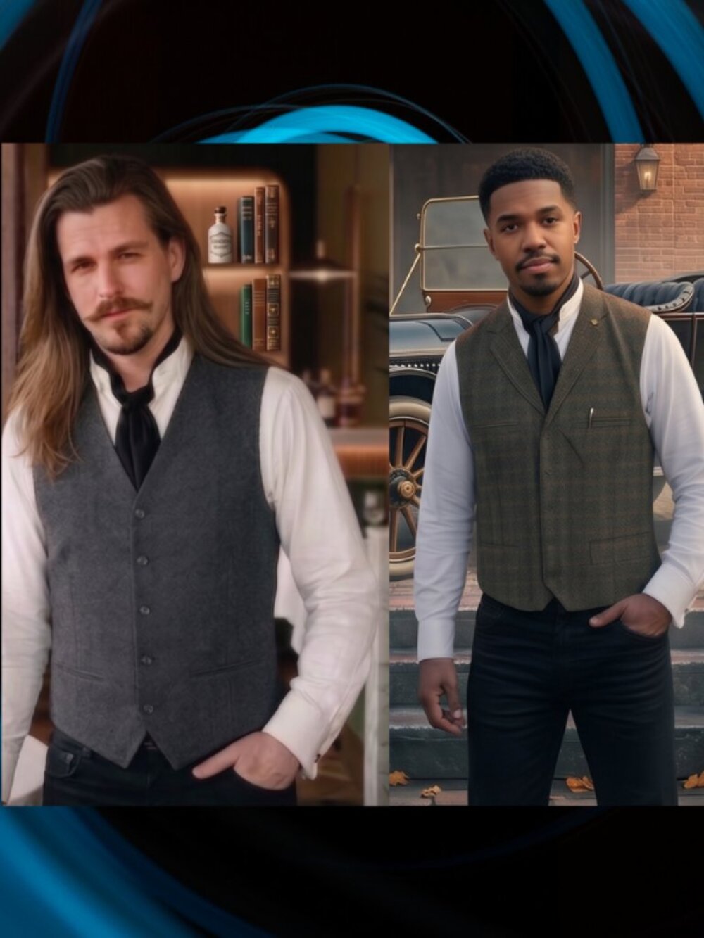 TRE VERO III JOSEPH ABBOUD BUNDLE OF (2) sz XL COLOR BLUE Plaid/Brown Plaid Vest